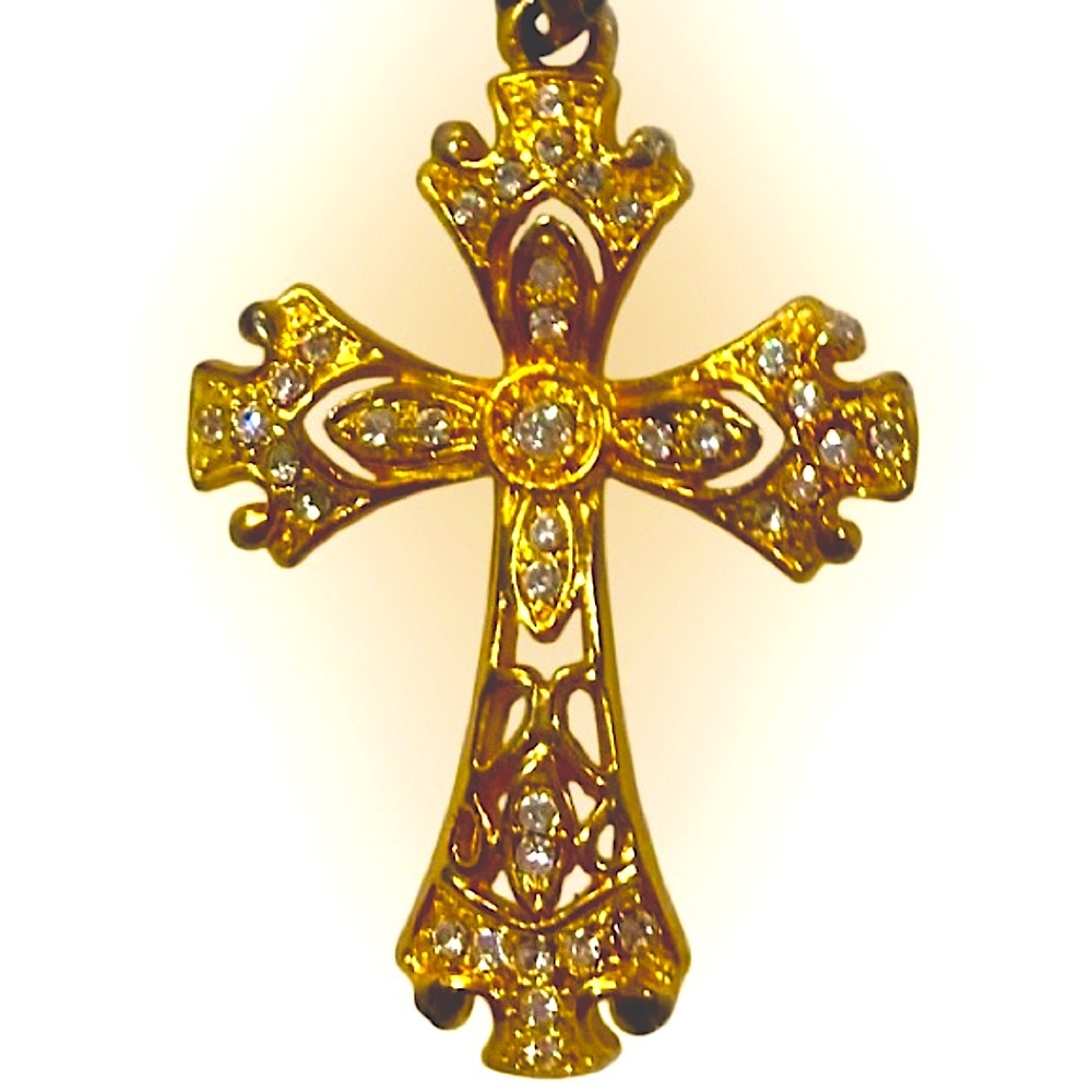 Camrose & Kross Vintage Gold Plated Cross Clear Crystal Replica Pendant Preowned